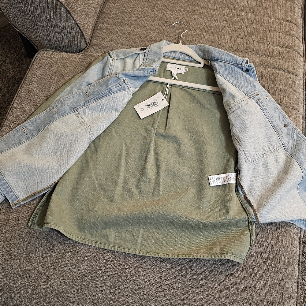 Frame Cargo Canteburry Gate Button Western Blue Olive Green Denim Jacket Size XS - Picture 4 of 7